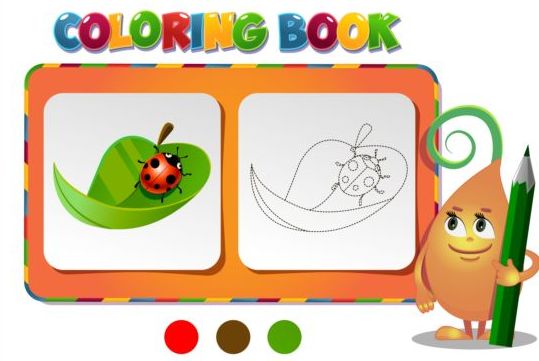 Coloring book leave with ladybird vector