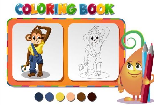 Coloring book monkey boy vector