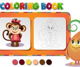 Coloring book monkey girl vector