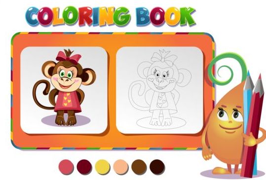 Coloring book monkey girl vector