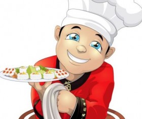 Cook with sushi vector
