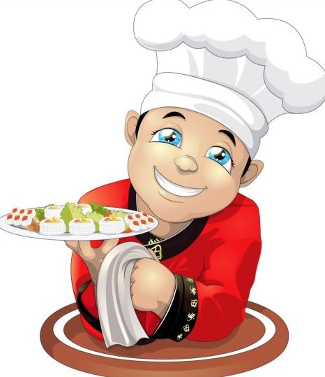 Cook with sushi vector