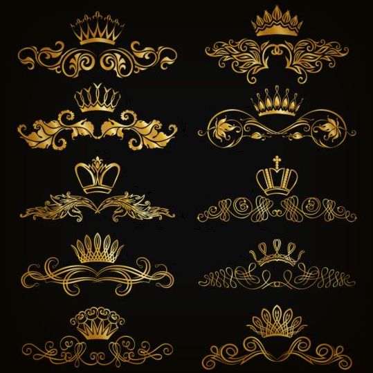 Crown with golden ornaments luxury vector 02