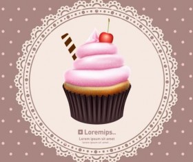 Cupcake with lace frame card vector