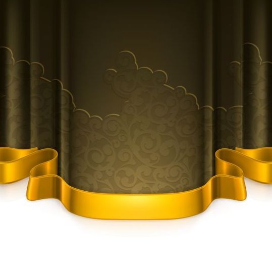 Dark green curtain with golden decorative tape vector
