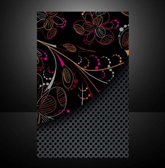 Dark metal with floral cover template vector 03