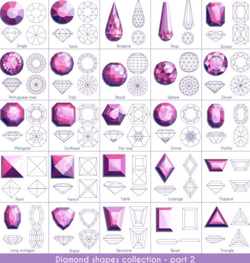 Diamond shapes with outlines vector set 02