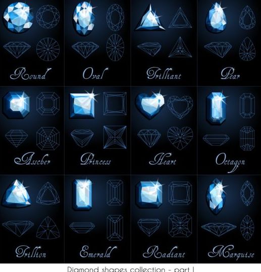 Diamond shapes with outlines vector set 03