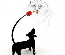 Dog silhouetter and cat vector