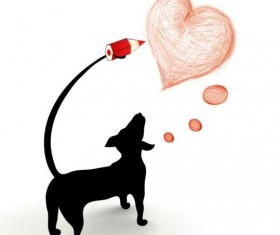 Dog silhouetter and heart vector