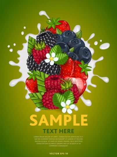 Fruit composition milk poster design vector 01