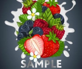 Fruit composition milk poster design vector 02