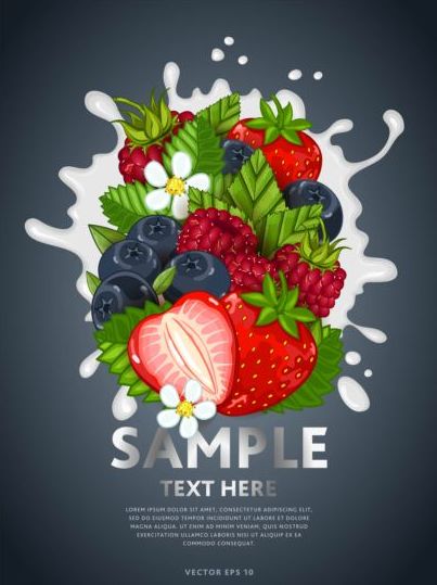 Fruit composition milk poster design vector 02