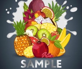 Fruit composition milk poster design vector 03