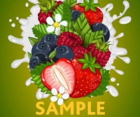 Fruit composition milk poster design vector 05
