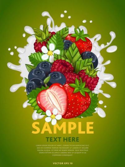 Fruit composition milk poster design vector 05