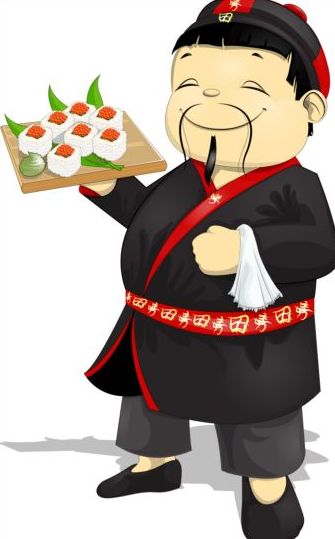 Funny people with sushi vector material 01