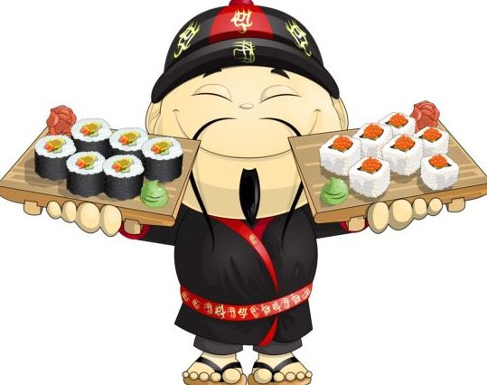 Funny people with sushi vector material 02
