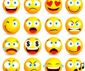 Funny yellow expression icons set