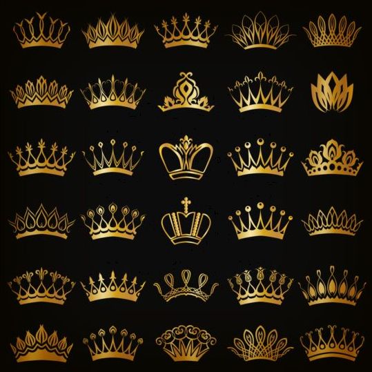 Gold crown ornament set vector