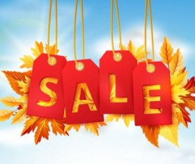 Golden autumn leaves with sale tags vector 01