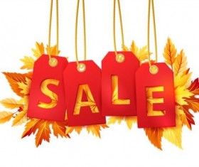 Golden autumn leaves with sale tags vector 02