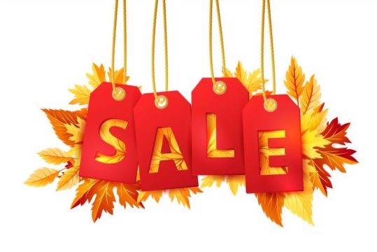 Golden autumn leaves with sale tags vector 02
