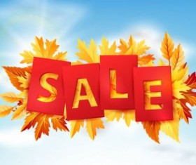 Golden autumn leaves with sale tags vector 03