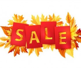 Golden autumn leaves with sale tags vector 04