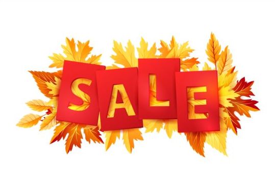 Golden autumn leaves with sale tags vector 04