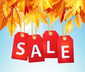 Golden autumn leaves with sale tags vector 05