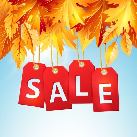 Golden autumn leaves with sale tags vector 05