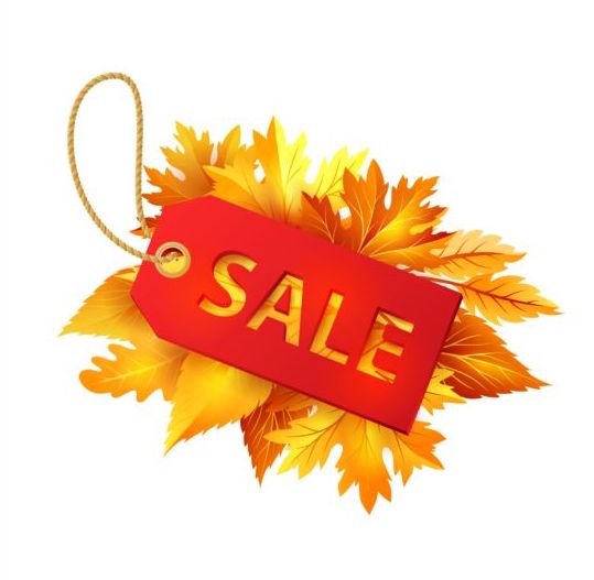Golden autumn leaves with sale tags vector 06
