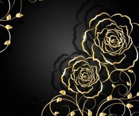 Golden flower with black background vector 01