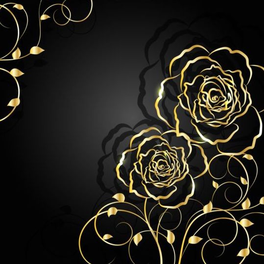 Golden flower with black background vector 01