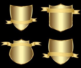 Golden shield with ribbon vector 01