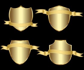 Golden shield with ribbon vector 02
