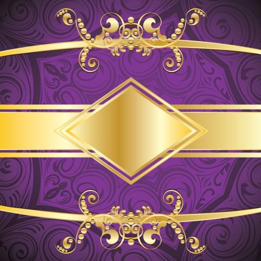 Golden with purple decorative background vector 02