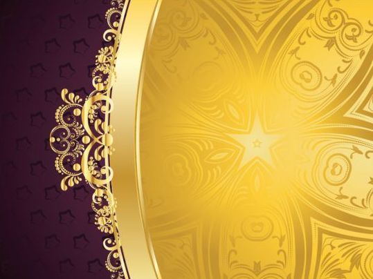 Golden with purple decorative background vector 05