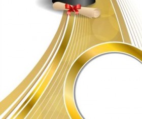 Graduation cap with diploma and golden abstract background 02