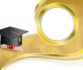 Graduation cap with diploma and golden abstract background 06 free download