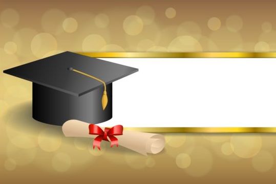 Graduation cap with diploma and golden abstract background 06