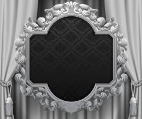 Gray curtain with ornate frame vector
