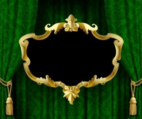 Green curtain with golden frame vector