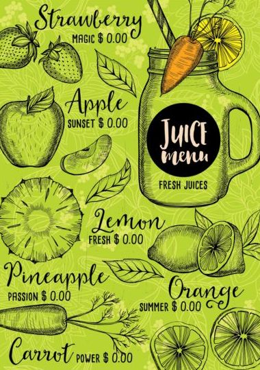 Hand drawn juice drink menu vector 01