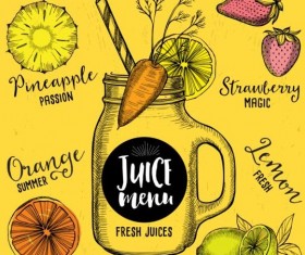Hand drawn juice drink menu vector 02