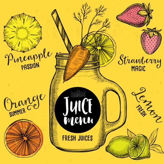 Hand drawn juice drink menu vector 02