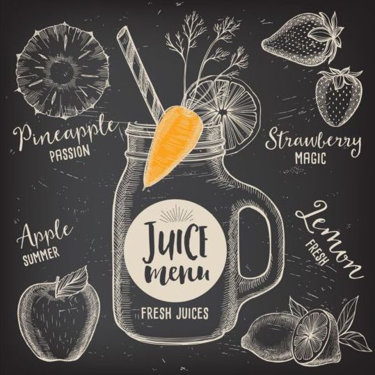 Hand drawn juice drink menu vector 03