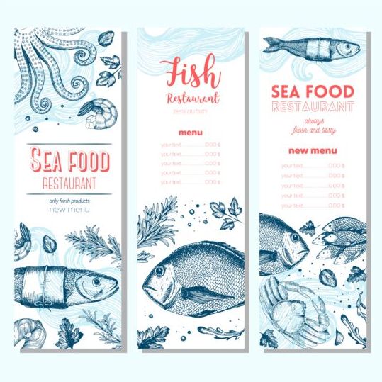 Hand drawn sea food banners vector 01 free download