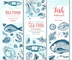 Hand drawn sea food banners vector 02